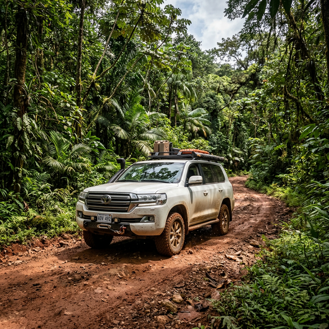 4WD SUV on a jungle dirt road in Guanacaste, Costa Rica